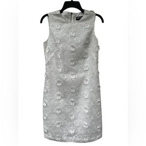 Karl Lagerfield Floral Appliqué Dress White Bridal A-Line Dress High Neck Size 2